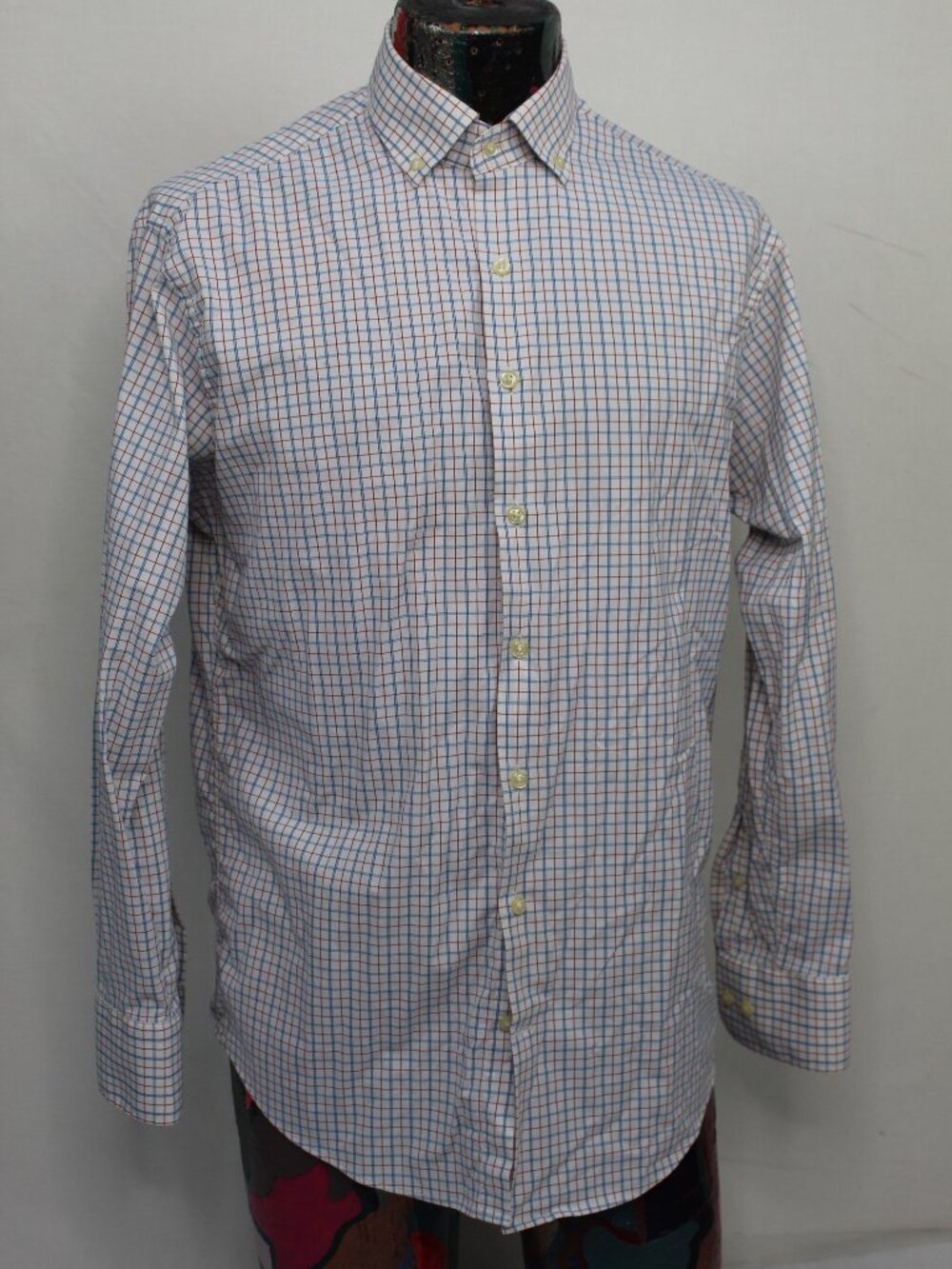 Peter Millar Shirt Mens Medium Blue Red Plaid Summer Comfort Performance Golf